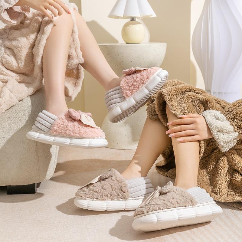 Bow Cotton Slippers Women's New Winter Bag Heel Fashion Warm Wool Cotton Shoes