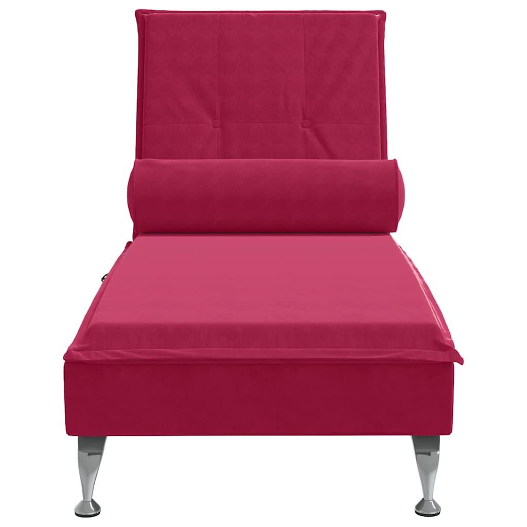 Massage Chaise Lounge with Neck Roll Burgundy Velvet