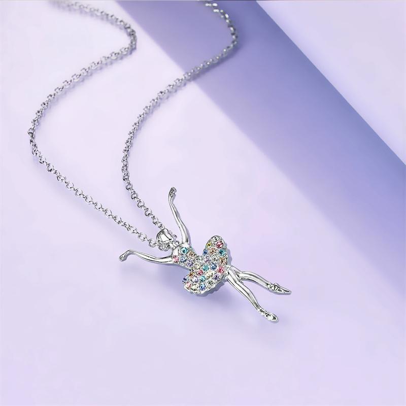 Rhinestone Dancing Ballet Girl Pendant Zinc Alloy Women Choker Necklace Birthday Gift