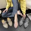 Fashion New Pointed Toe Jelly Sandals Women Chunky Heel Mules Woman Glitter Clear Slip On Hollow Out Low Heel Slides Shoes Lady Sandals