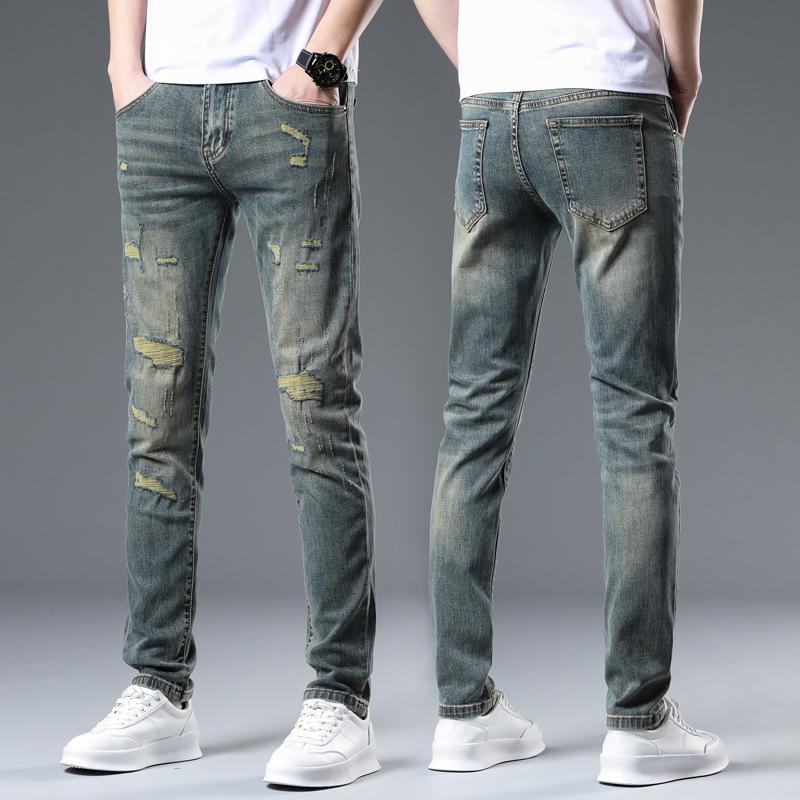 New Summer Jeans Trendy Brand Slim Fit Nine-point Stretch Casual Long Pants for Men