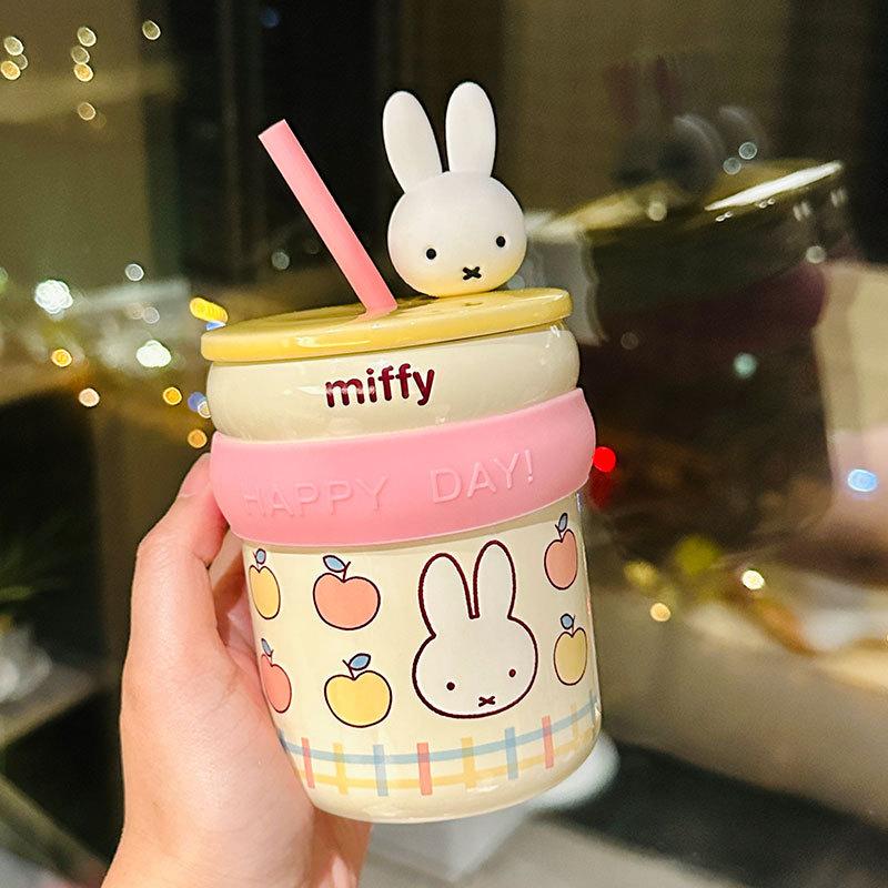 

Miffy Rabbit Ceramic Straw Cup Cute Afternoon Tea Mug Girly Heart Personalized Gift Souvenir 450ml