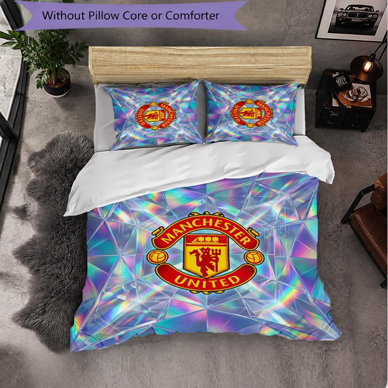 Juego de Cama de 3 Piezas con Patrón del Manchester United Suave Microfibra Funda Nórdica con Fundas de Almohada para Dormitorio