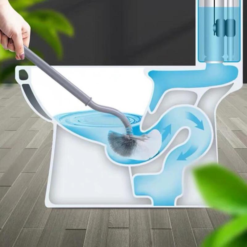 Toilet Plastic Curved Long Handled Toilet Brush Creative Toilet Cleaning Brush No Dead Angle Soft-Bristled Toilet Cleaning Brush