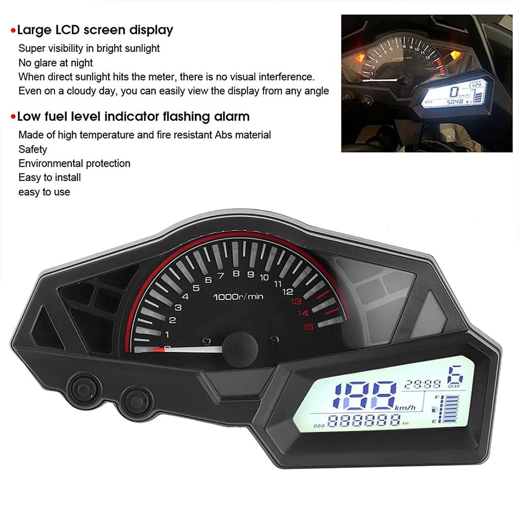 Motorcycle 15000RPM Speedometer LCD Odometer Speed Fuel Gauge Low Oil Level Indicator Flashing Alarm Fit for Ninja 300