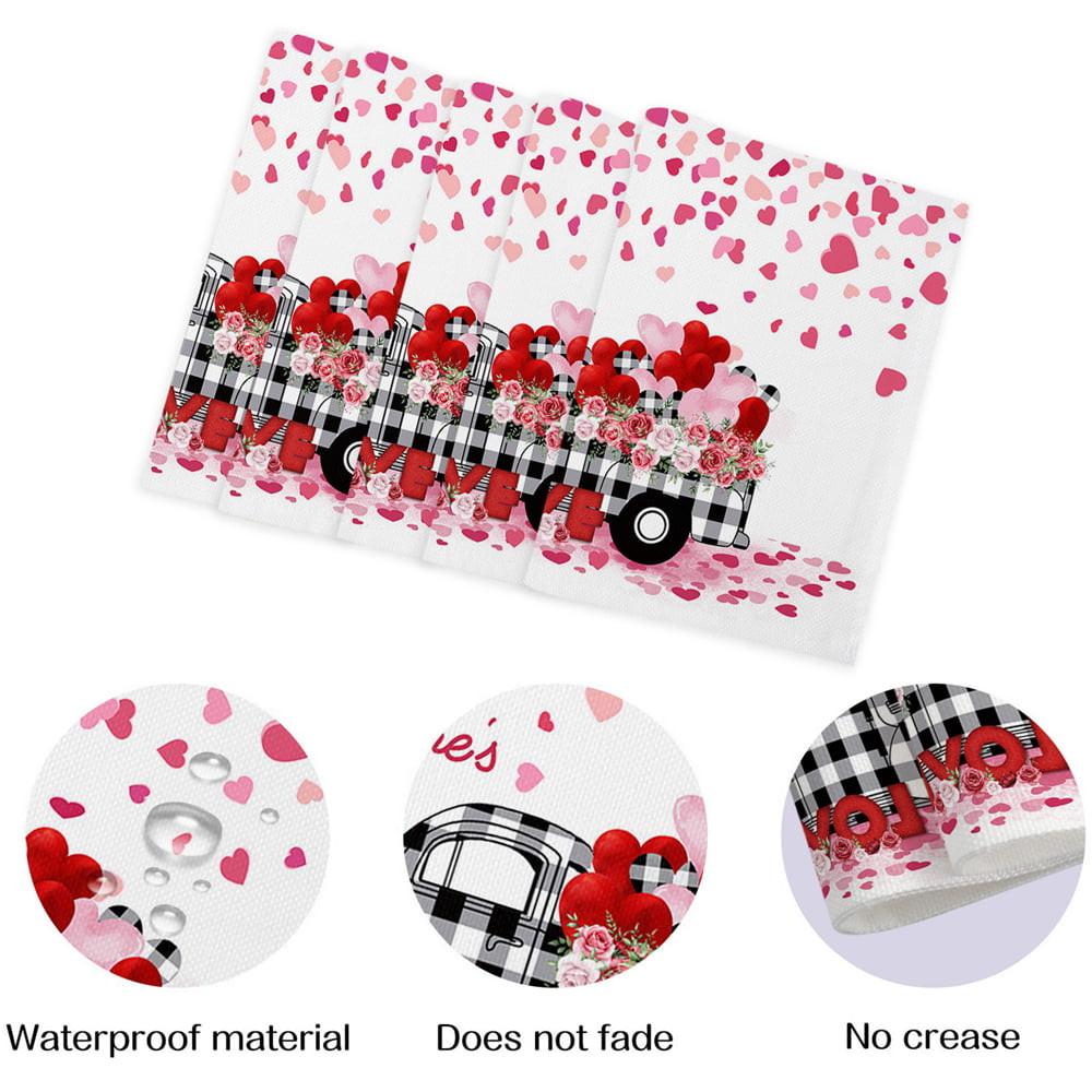 4Pcs Valentine's Day Placemats Set Of 4 For Dining Table Cotton Linen Heat Table Mats  Washable Love Heart Red Check