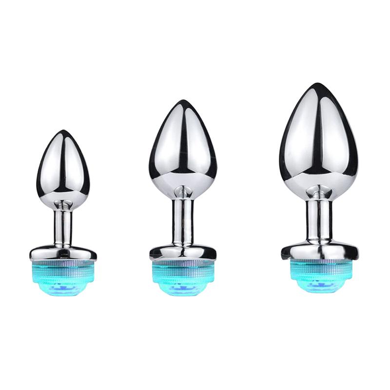 Colorful Anal Plug Led Glowing Butt Plug Vagina Massage Luminous Anal Tail Stainless Steel Butt Dilator Anus Sex Toys For Women