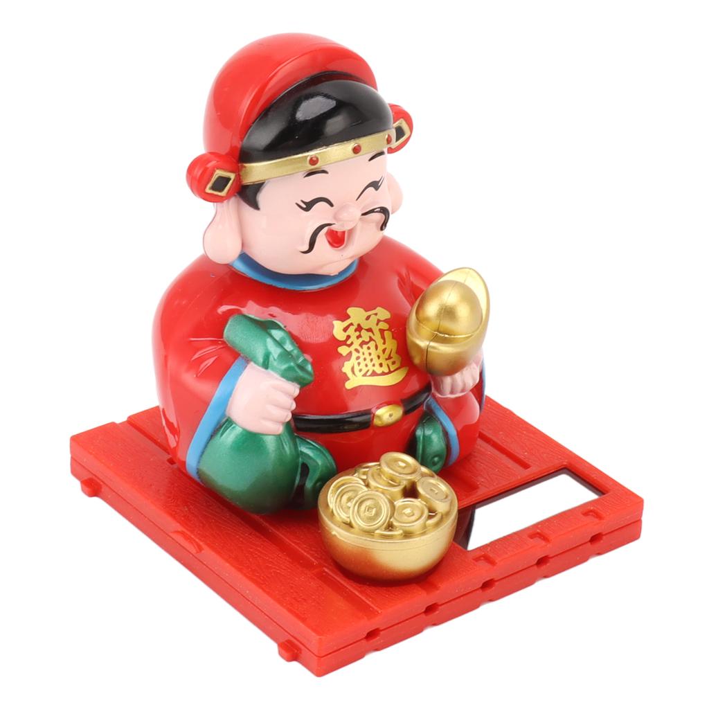 God of Wealth Decoration Solar Powered Fortune Ornaments with Nodding Head for Car Dashboard and