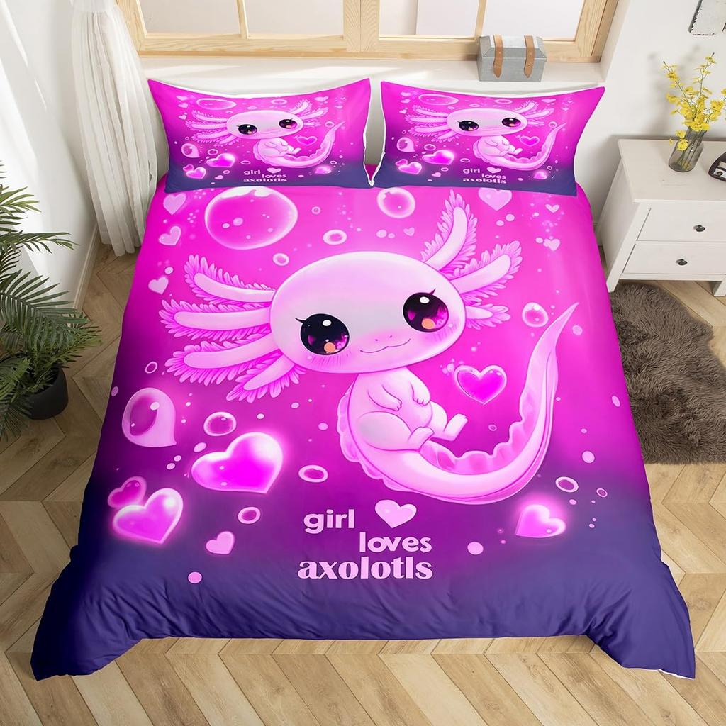 Ocean Sealife Duvet Cover Full Sizecartoon Salamander Comforter Cover Boys Girls Teens Bedspread Cover 3Pcs With 2 Pillowcases