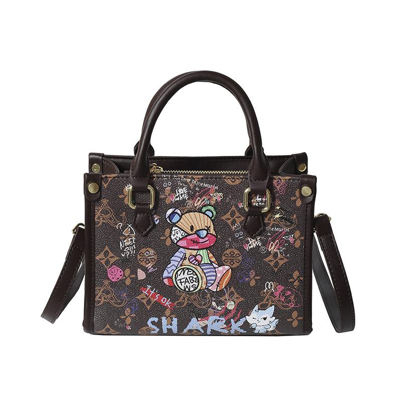 Bear Graffiti Portable Tote Bag Summer New Niche Design Versatile Fashion Printed Shoulder Messenger Bag