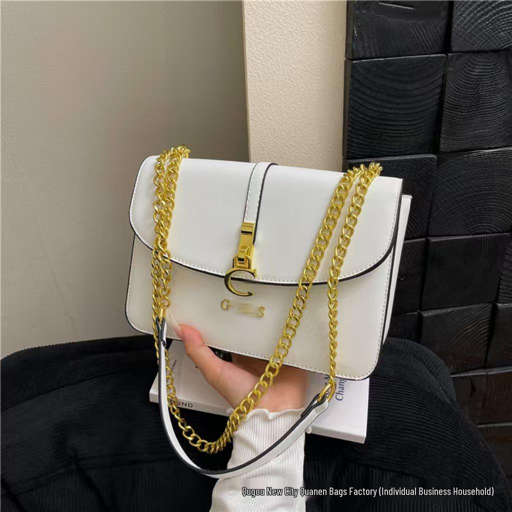 Bolsa Quadrada Pequena de Corrente Texturizada Moderna Europa & América - Moda Feminina 2025 Bolsa de Ombro & Transversal