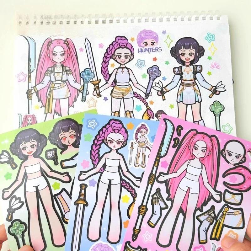 8/24Sheets Funny Kpop Demon Hunters Make A Face Puzzle Stickers Kids Make Your Own DIY Game Children Jigsaw Education Toy Gift