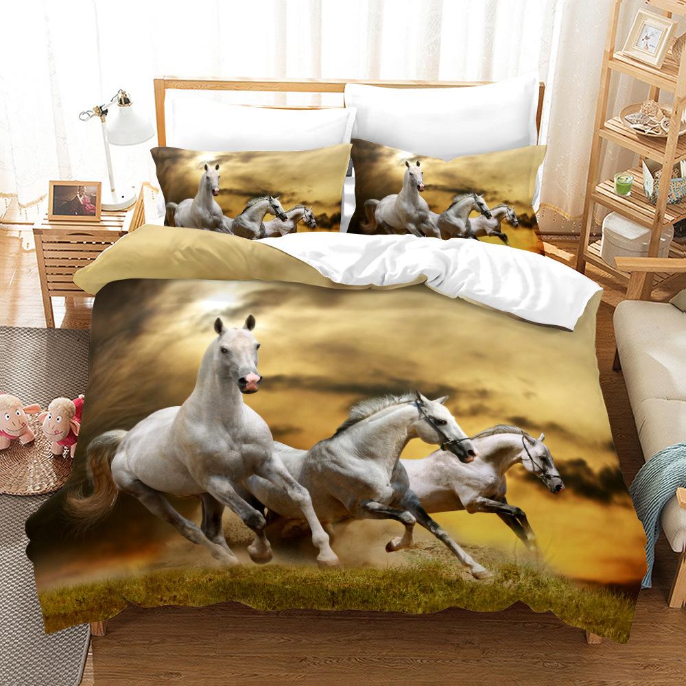Animal Galloping Horse 3D Digital Printing Three-Piece Set, Home Textile Quilt Cover Pillowcase Two-Piece Set