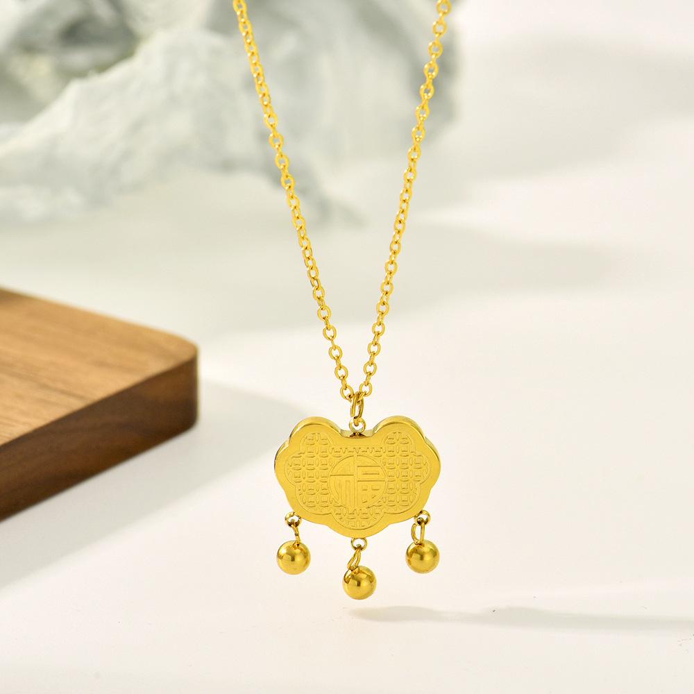 Ruyi Longevity Lock Necklace - Stainless Steel, High-End Ethnic Clavicle Chain for Women, Secure Fit