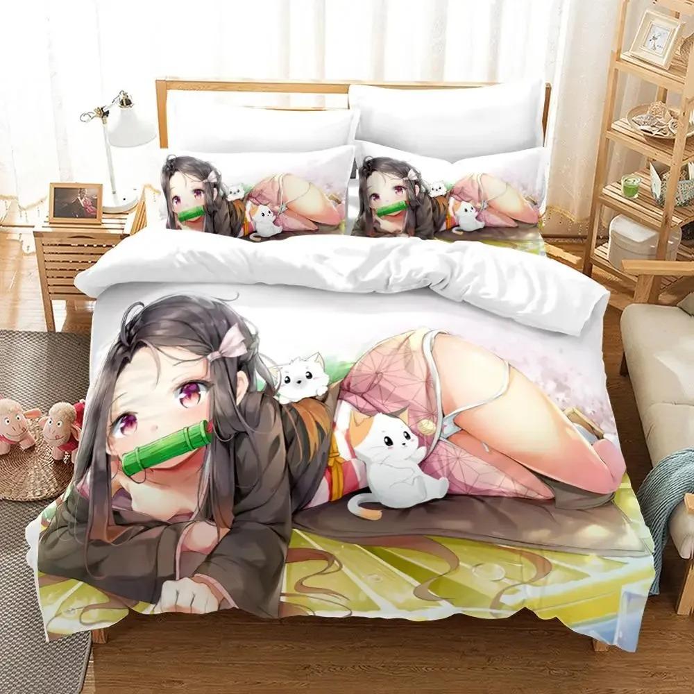 New Japan Cartoon Anime Demon Slayer Bedding Set Printing Microfiber Duvet Cover Bed Quilt Cover Set Pillowcases Soft Bed Linens