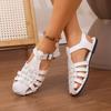 Fashion Women's Plus Size Sandals Summer New Round Toe Shallow Mouth Wrapped Head Cutout Breathable Lightweight Buckle Strap Flats