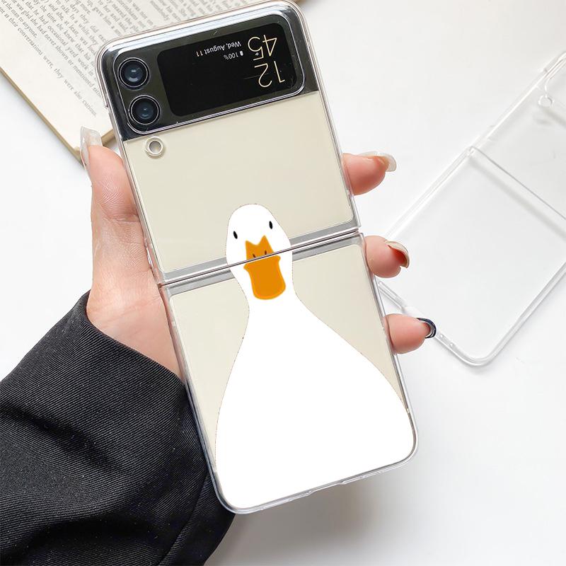 Phone Case For Samsung GalaxyZ Flip 4 5 Fold Clear Hard PC Shell Cartoon Cute Goose duck Game For Samsung Z Flip 3 Cover Galaxy Z Flip 3