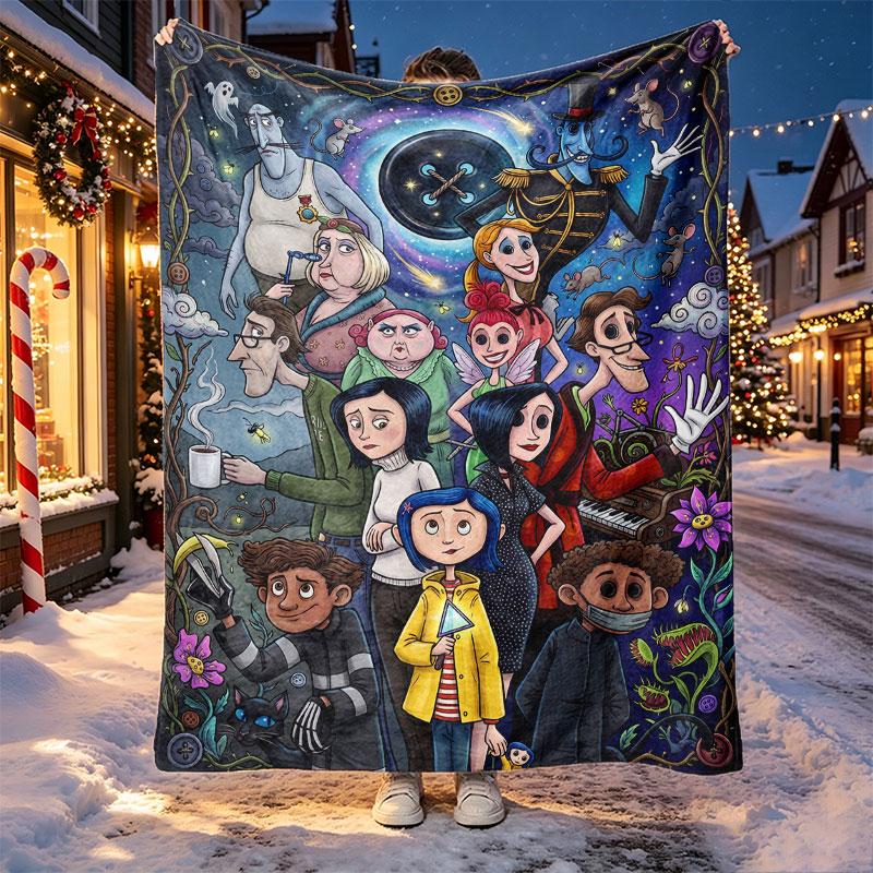 Coraline Pattern Blanket for Home Decoration, Bed, Sofa, Car Travel, Camping, Suitable for All Seasons, Birthday Christmas Gift