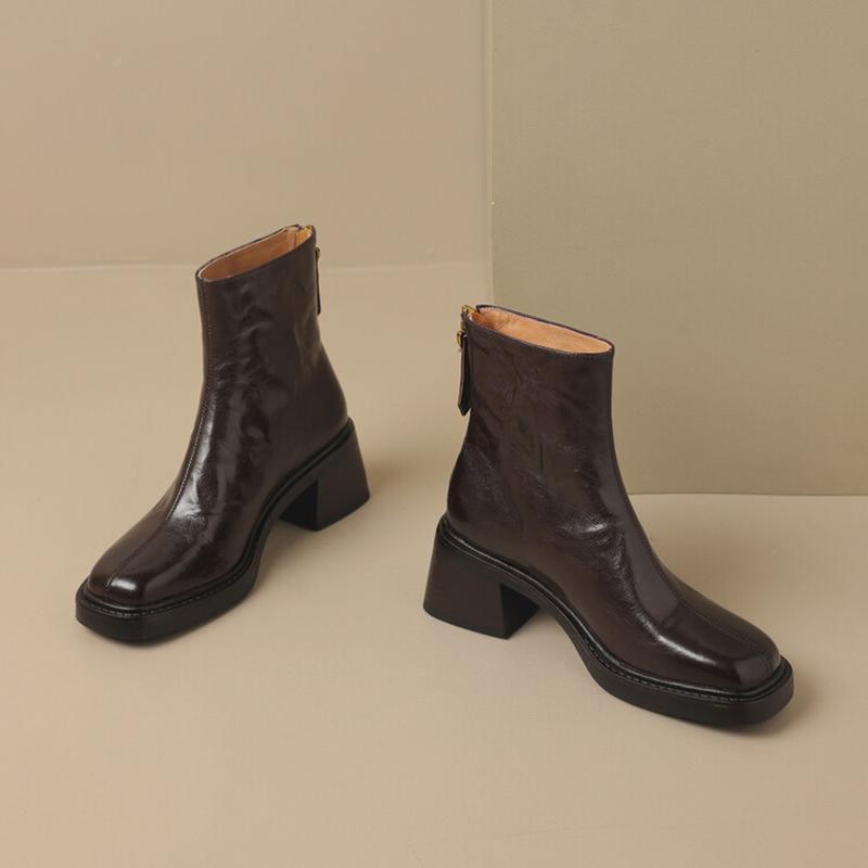 

Осенние винтажные женские ботильоны на толстом каблуке, модные, с задней молнией, элегантные женские туфли с квадратным носком, современные короткие ботильоны 35