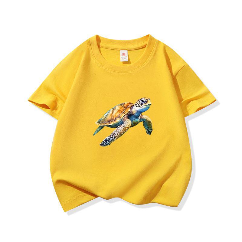 Realistic Watercolor Sea Turtle Graphic Tee Kids Pure Cotton Crew Neck Print T Shirt Short Sleeve Muticolor Tops Boys Girls