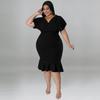 MY981 Plus Size Womens Dress V-Neck Sleeveless Bodycon Midi In Solid Color Knit Milk Silk Fabric Casual Party Wear