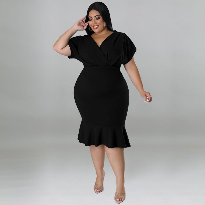 MY981 Plus Size Womens Dress V-Neck Sleeveless Bodycon Midi In Solid Color Knit Milk Silk Fabric Casual Party Wear