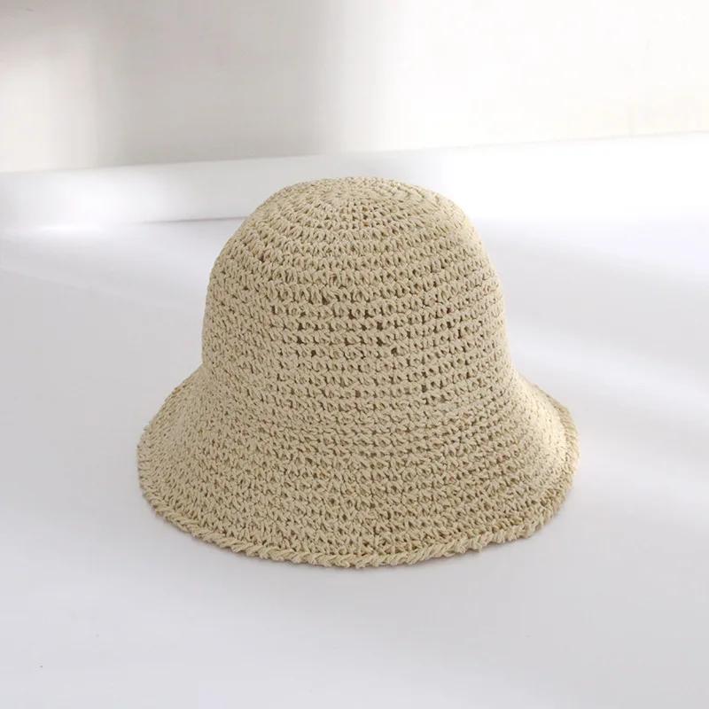 

New Simple Girl Raffia Sun Hat Wide Brim Floppy Summer Hats For Women Beach Panama Straw Dome Bucket Hat Femme Shade Caps 56-58cm