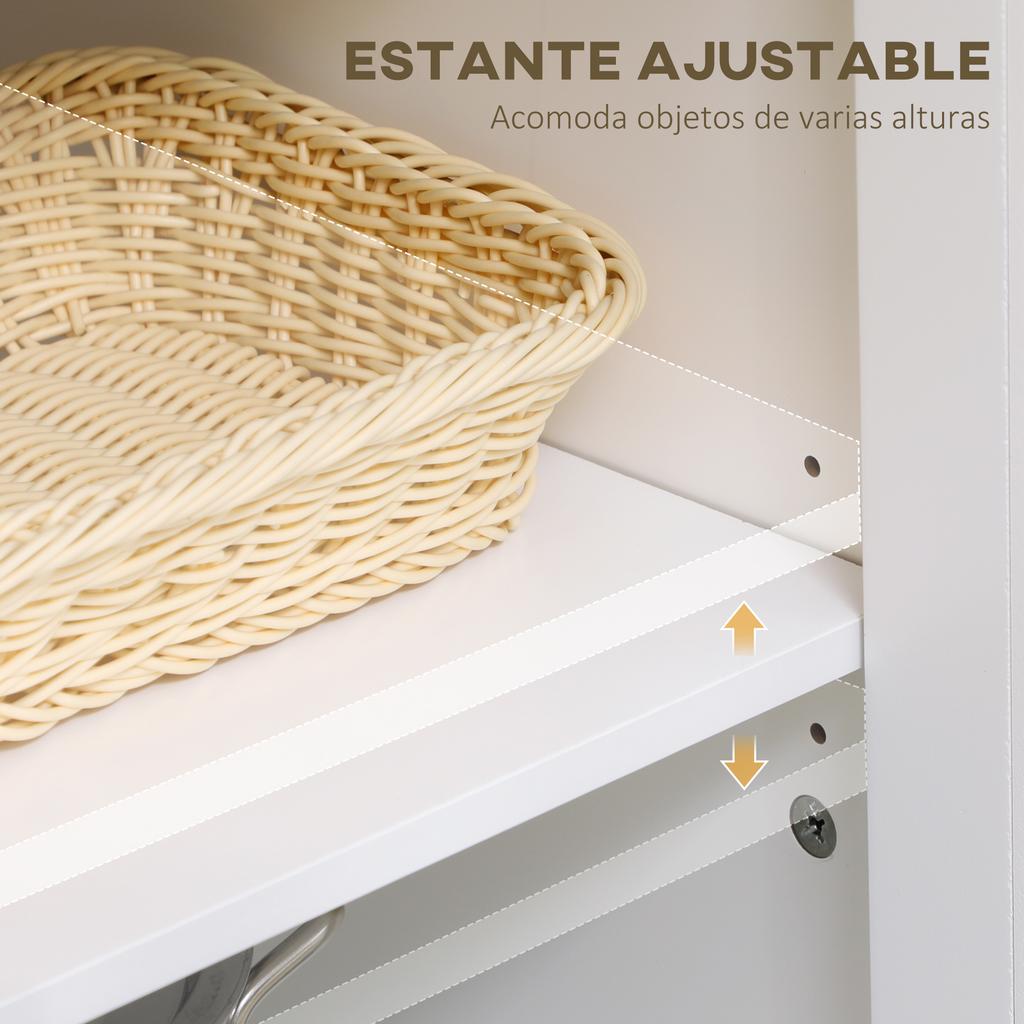 Modern Kitchen Sideboard Auxiliary Buffet Cabinet with Drawer Adjustable Shelf and 2 Glass Doors 80x40x90 cm White
