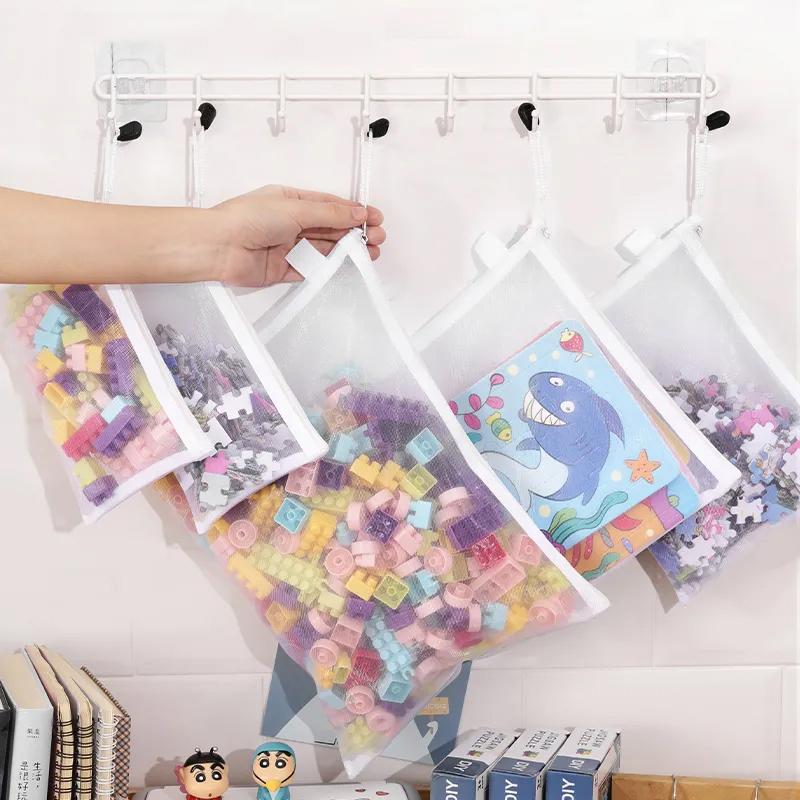 Childrens Puzzle Building Block Toy Storage Classification Bag Transparent Zipper Mesh Bag Storage Tools Cosmetic Organization