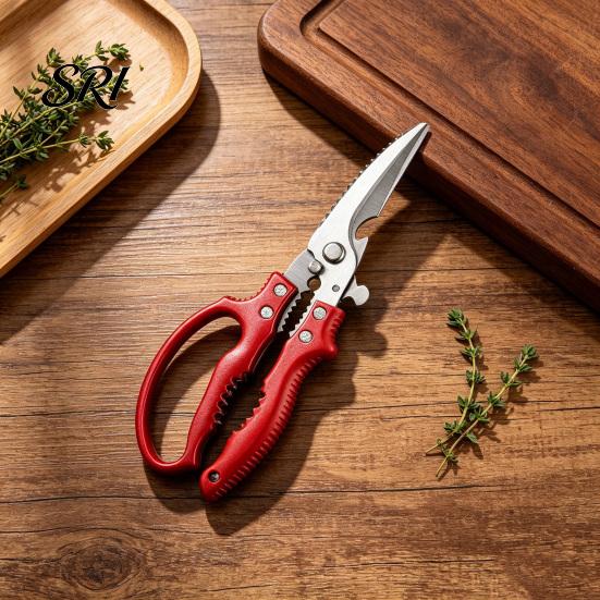 Safety Lock Scissors Heavy-Duty Kitchen Shears, Stainless Steel Poultry for Chicken Fish Ribs, Multi-purpose 6-in-1 Tool with Bottle Opener,