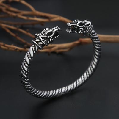 Men's Jewelry Stainless Steel Personalized Double Faucet Bracelet European and American Retro Viking Domineering Opening Bracelet