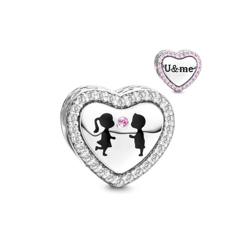 925 Silver Love Footprints Bead Double Pendant Charm for DIY Bracelet Jewelry Making Gift for Boy Girl Friend