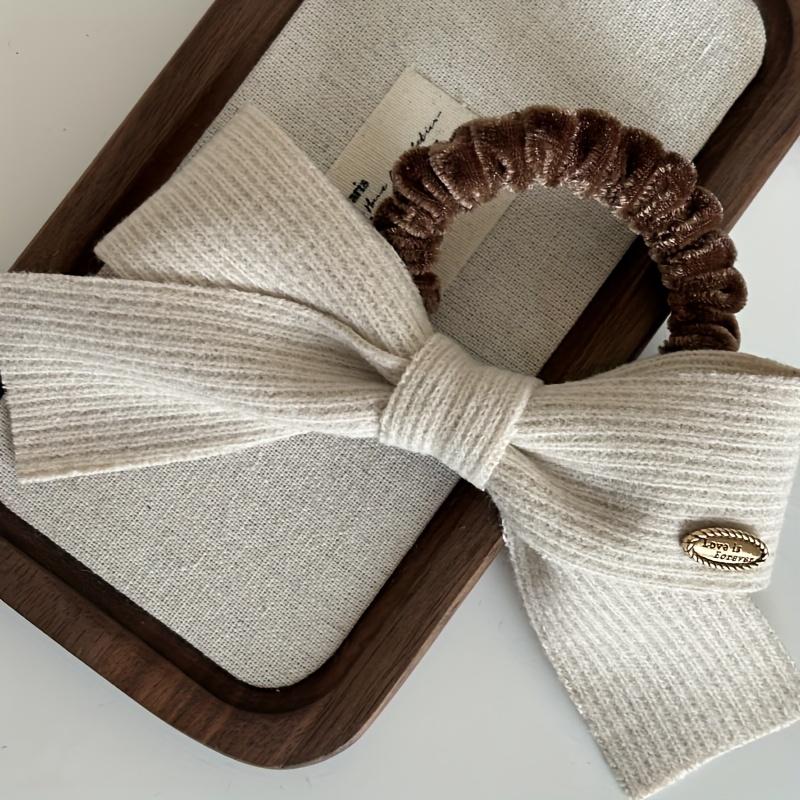 

Elegant Knit Bow Hair Ties -Solid Color Jersey Hair Rings for Women, Minimalist Style, Perfect for Ponytails & Updos, Fashion Accessory бежевый