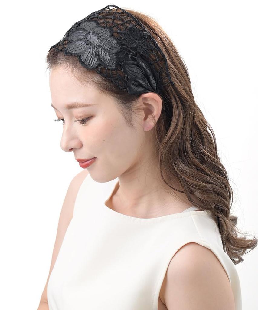 VINGTAINE Lace Leather Flower Headband Head Accessory Black HK-41