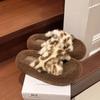Thick Bottom Heightened Leopard Print Fluffy Slippers Women's Autumn and Winter New Design Sense Niche Cross Casual Cotton Slippers Tide