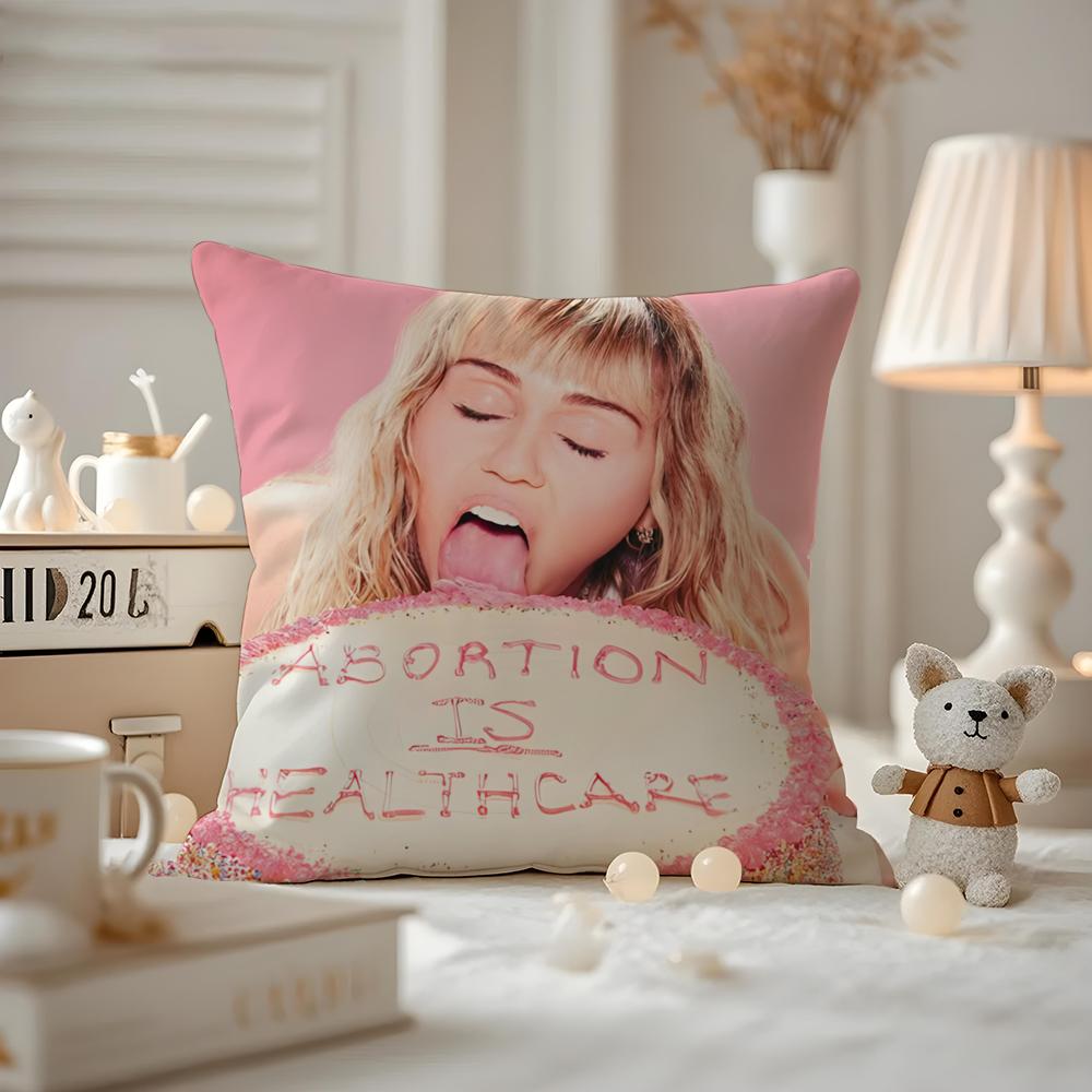 Cushion Cover Anti-dustmite Pillowcase Invisible Zipper Silky Short Plush Sofa Cushion Cover Miley Cyrus Singer