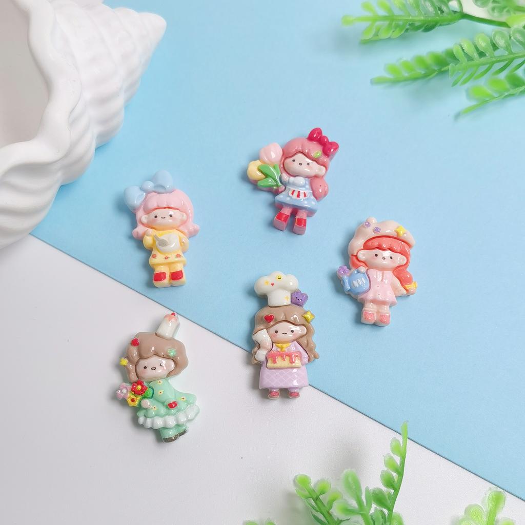 100Pcs Cute Cartoon Girls Flatback Resin Charms Cabochons Fairy Garden Flower Girls Embellishments for Hairp Bow Center Decor