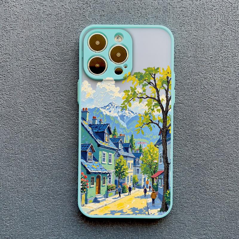 Street View Snow Mountain Town Phone Case For iPhone 16 15 14 Pro Max Plus 13 12 Mini 11 Pro Max 7 8 Plus SE2 XR XS X Back Cover