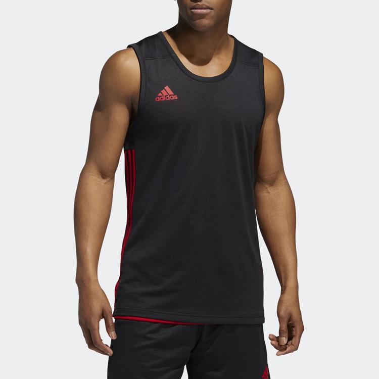 adidas Basketball Training Casual Breathable Knit Vest Men Tops Black Red DY6588