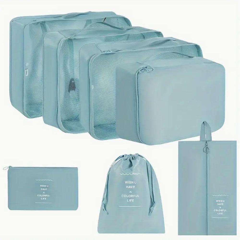 

7-piece large-capacity travel organizing set - Durable nylon packaging cube, suitable for clothes, trousers, shoes and socks - p небесно-голубой