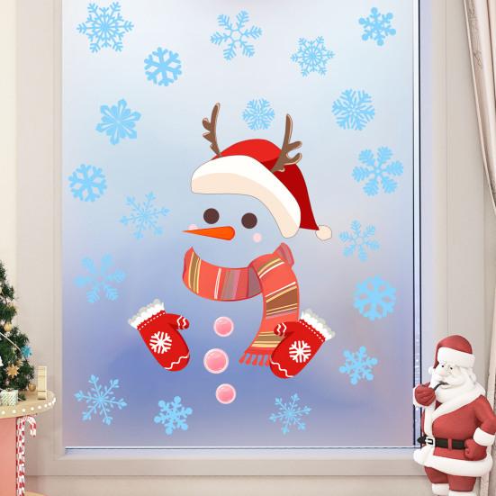 Removable Party Decals Christmas Window Clings, Cartoon Antlers Snowman Wall Stickers, Waterproof PVC Stickers Decorative for Home Glass Windows