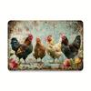 Vintage Chicken Metal Wall Art Sign – Rustic Iron Decor with Colorful Chickens & Floral Design, 30.48x20.32 Cm, Indoor/Outdoor U