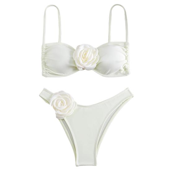 2Pcs/Set Women Sexy Bra High Tube 3D Flower Sling Bikini Set Top Bandeau Waist Briefs