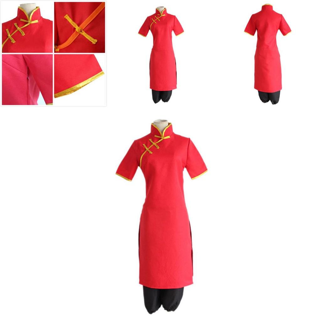 Exquisite Red Gintama Kagura Cosplay Costume Uniform Dress And Pants Set For Anime Fans