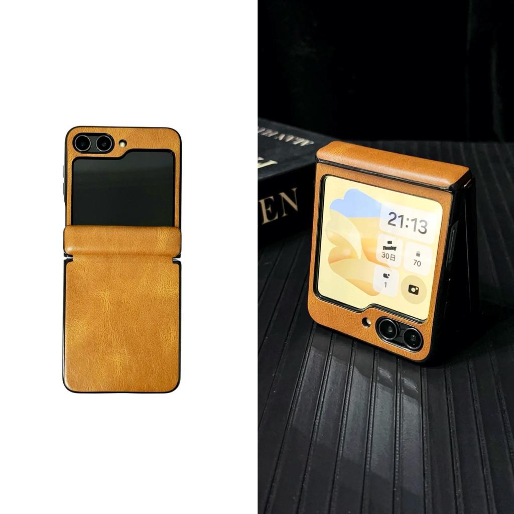 Samsung Galaxy Z Flip7 Crazy Horse Leather Folding Screen Case - Leather Texture Frosted Protective Cover