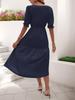 2025 European & American Summer Women's V-neck Solid Color Waist-cinching Dress