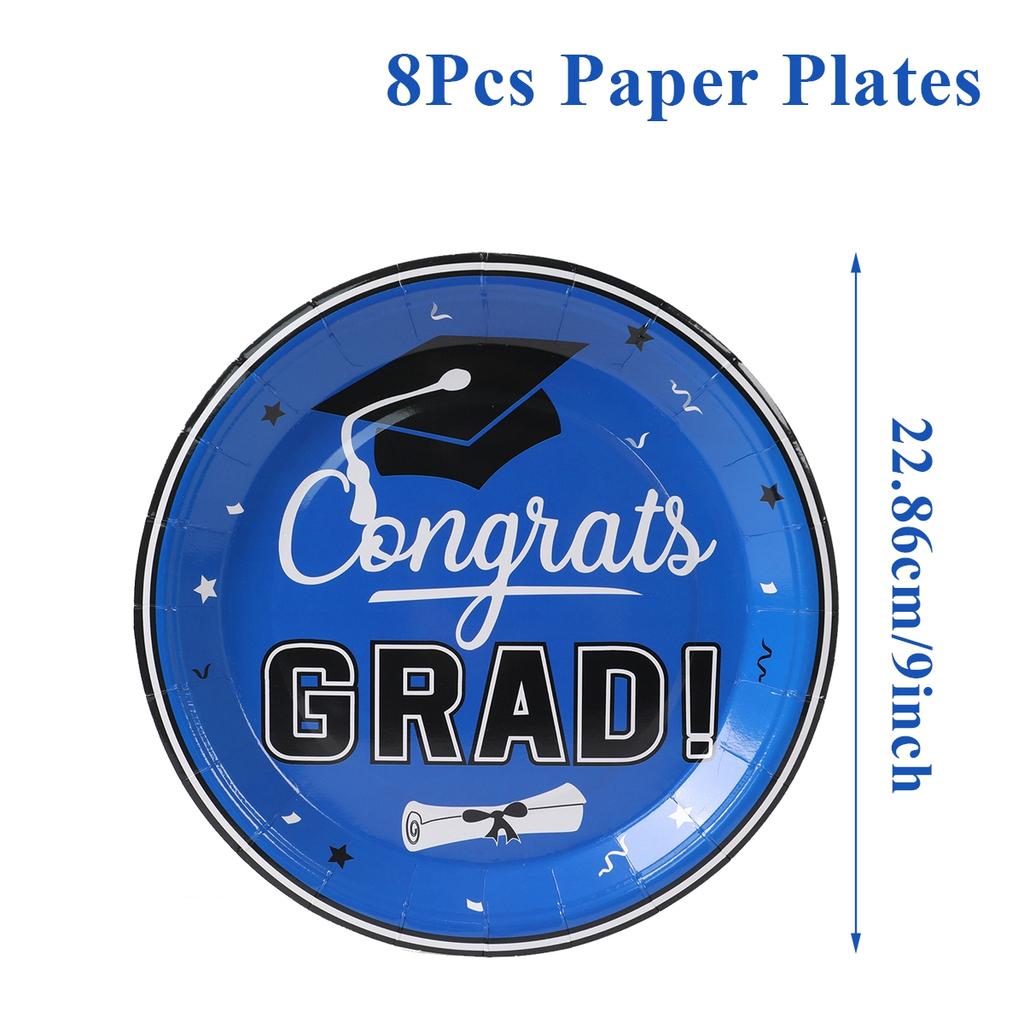 Blue Black Graduation Party Disposable Tableware Set Plate Cup Congrats Grad Class of 2025 Party Decor Graduation Party Supplies