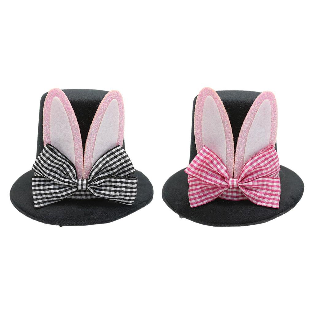 Top Hat Hair Clip Dress Up Headdress Photo Prop Plaid Bow Easter Hair Accessory for Halloween Masquerade Holiday Party Supplies