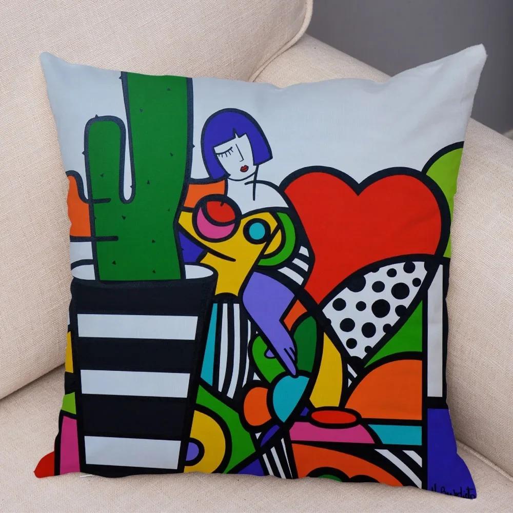 Geometric Cartoon Girl Decorative Pillowcase Living Room Office Ornaments Home Pillowcase