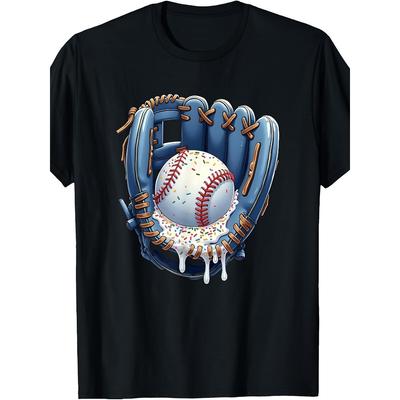 Baseball Drip Boys Glove Ice Cream Drip Youth Sports T-Shirt Same Style for Men and Women 2025 Summer Short-sleeved Printed